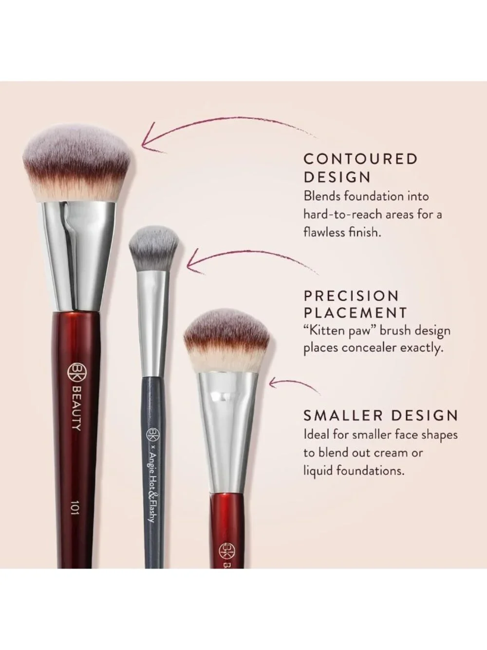 Face Brush Trio Set - Foundation, Mini & Concealer Brushes for Flawless Makeup